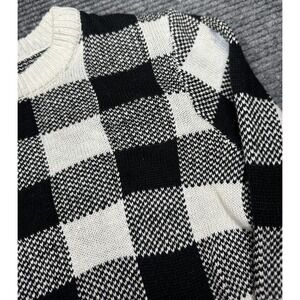 The Most Beautiful Thing Sweater Womens Small Black White Checkered Knit Scallop